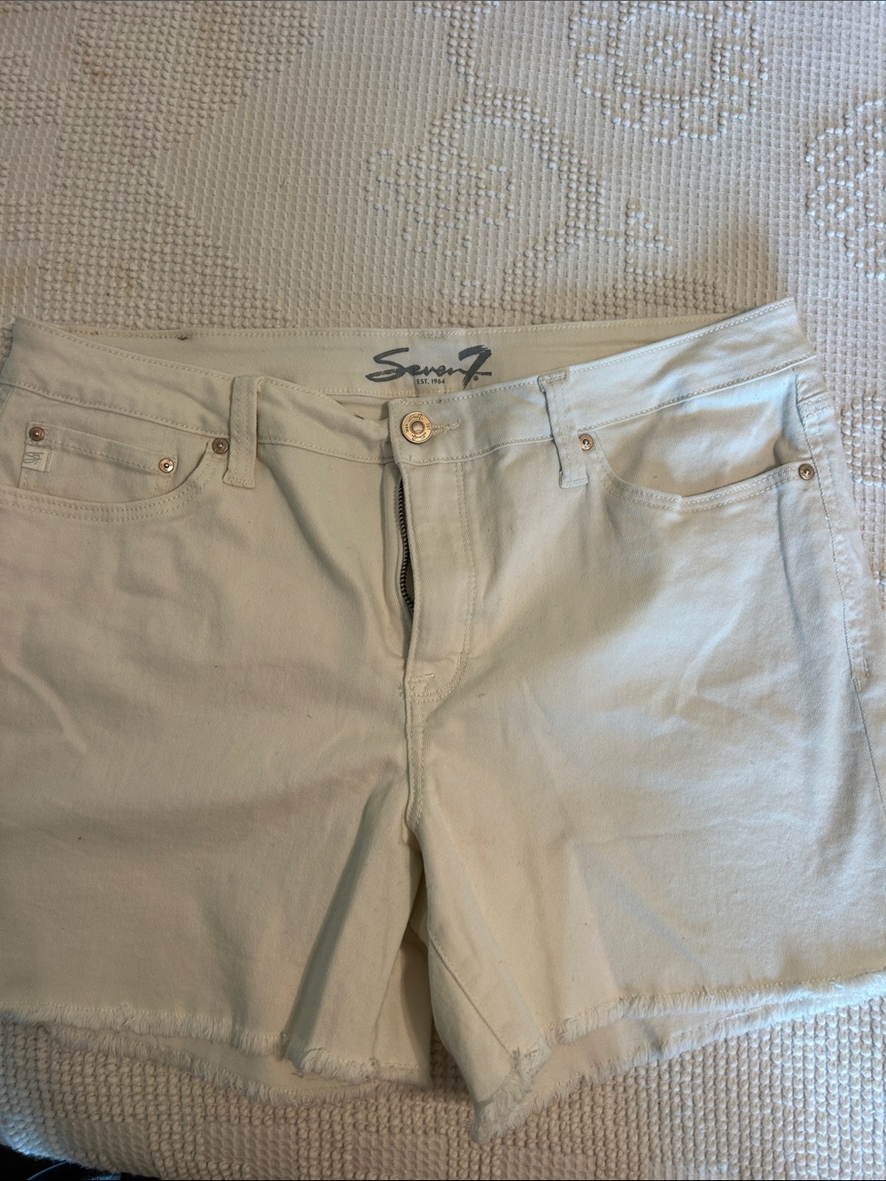 Seven7 Off-White High-Rise Denim Cutoff Shorts